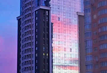 Sunset on the building